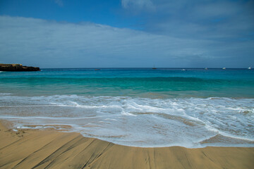 Beautiful beach in Maio Island in Cape Verde. With their soft sands, azure waters, and tranquil ambiance, they offer a serene tropical paradise.