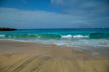 Beautiful beach in Maio Island in Cape Verde. With their soft sands, azure waters, and tranquil ambiance, they offer a serene tropical paradise.