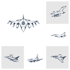 Set of Military aircraft vector illustration design. Fighter Jets logo design Template.