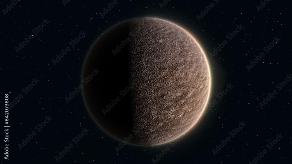 Poster abstract realistic space planet round sphere with a stone relief surface in space against the backgr