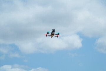 Fototapeta na wymiar FPV drone, aerials shots, quad flying in the sky and salt mine
