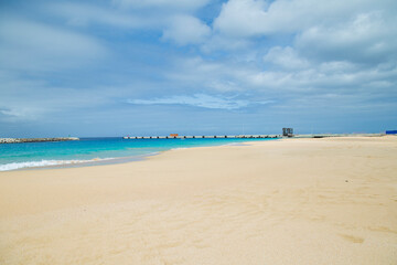 Beautiful beach in Maio Island in Cape Verde. With their soft sands, azure waters, and tranquil ambiance, they offer a serene tropical paradise.