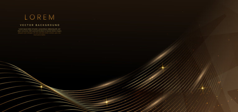 Abstract elegant dark brown background with golden line and lighting effect sparkle. Luxury template award design.