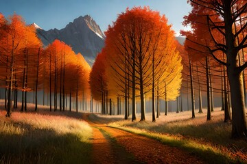autumn landscape with trees  autumn in the forest PATH  AI GENERATED