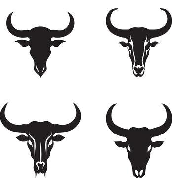Cow Skull Vector SVG Outline Southwest Cattle Icon.