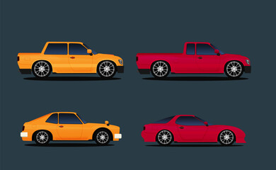 Vector racing car set isolated on color background