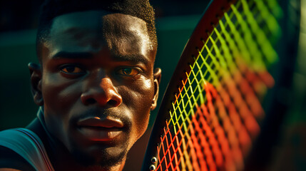 Determined Black Male Tennis Player Close-Up