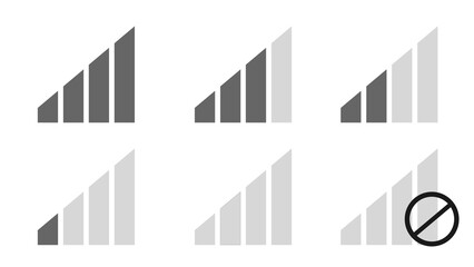 Signal reception strength simple grey icons six in a sheet