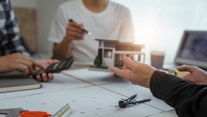 New Power House - Solar Energy, Meeting Engineer People at desk Solar Renewable Energy Planning and wind turbine technology new alternative energy development.