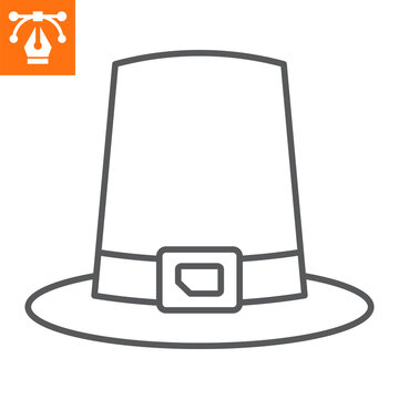 Pilgrim hat line icon, outline style icon for web site or mobile app, thanksgiving and holiday, traditional hat vector icon, simple vector illustration, vector graphics with editable strokes.