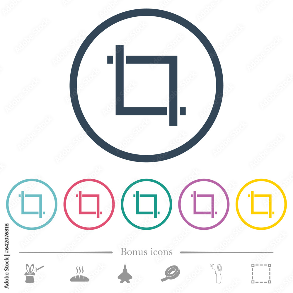 Sticker crop tool flat color icons in round outlines