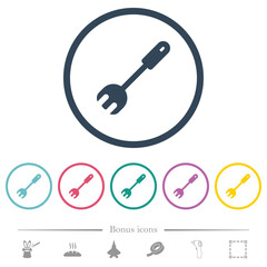Salad fork spatula flat color icons in round outlines