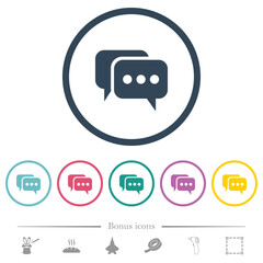 Two rounded square active chat bubbles solid flat color icons in round outlines