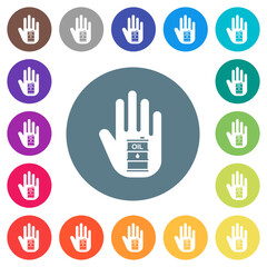 Hand shaped crude oil sanction sign solid flat white icons on round color backgrounds
