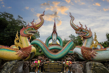 Naga statue at Wat Pa Phupang temple Si Chiang Mai District  on July 24, 2023 in  Ubon Ratchathani...
