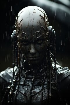 a person with a body covered in mud. Generative AI Art.