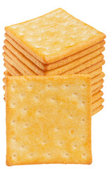 Cutout stack of crackers. Delicious Butter Baked Saltine Cracker.