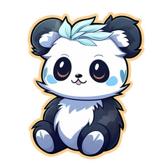 Fototapeta premium kawaii sticker, A cute Panda stirring, designed with colorful contours and isolated