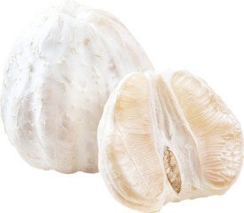 Fresh peeled pomelo, pummelo, isolated on white background.