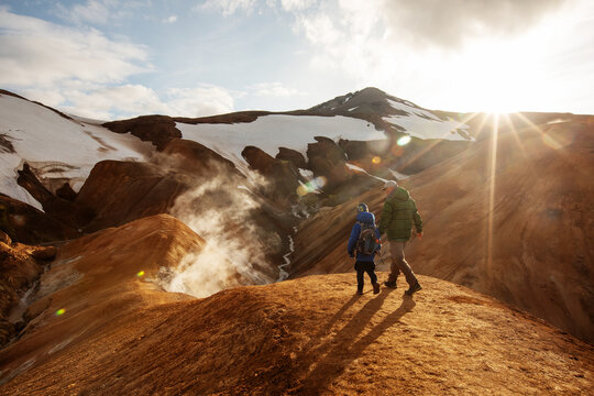 The family went hiking in Park in Iceland