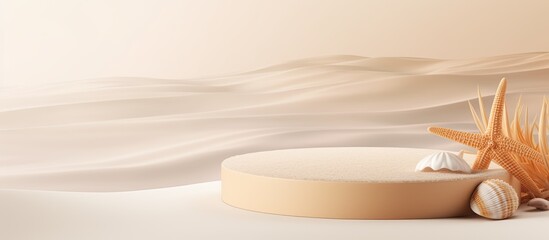 product display stand empty space for object advertising nature sand sea ocean freshness summer backdrop template concept,ai generate