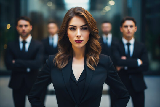 Powerful Female CEO with Her Security Team