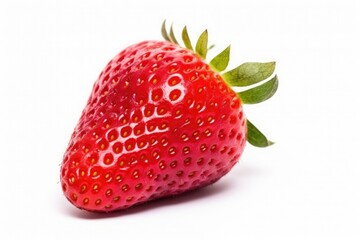 one strawberries with strawberry leaf on white background.