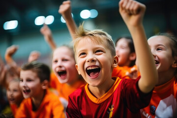 Fototapeta premium Little Champions: Happy Kids at an Indoor Soccer Match