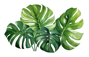 Fototapeta na wymiar watercolor vector Set of tropical leaves. Variety. Ornamental plants. Banana leaves. Transparent background.