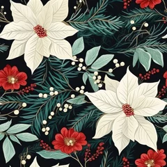 Möbelaufkleber Seamless pattern with hand drawn poinsettia flowers. Christmas background. © Lubos Chlubny