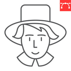 Pilgrim man line icon, thanksgiving and holidays, man in hat vector icon, vector graphics, editable stroke outline sign, eps 10.