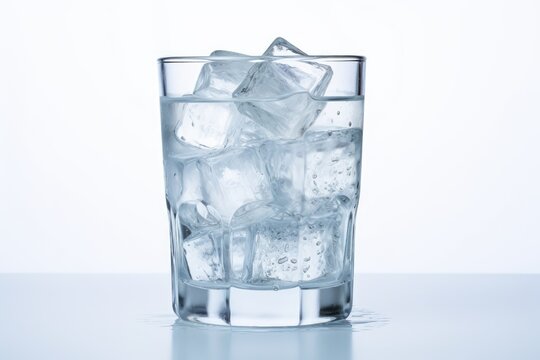 Glass with pure water and ice on a white background