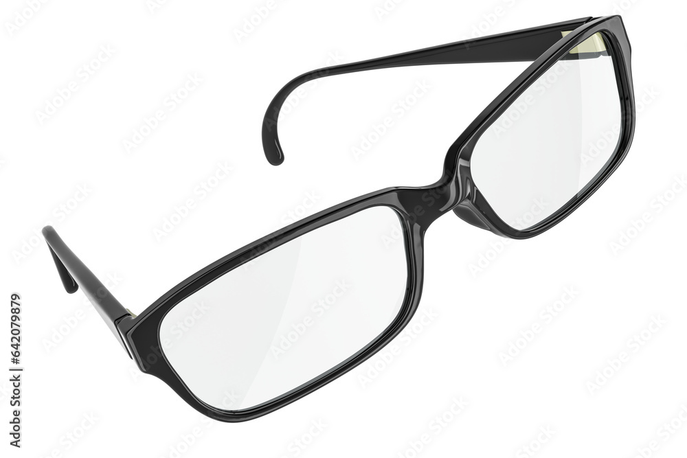 Poster eyeglasses with black square frame, 3d rendering isolated on transparent background