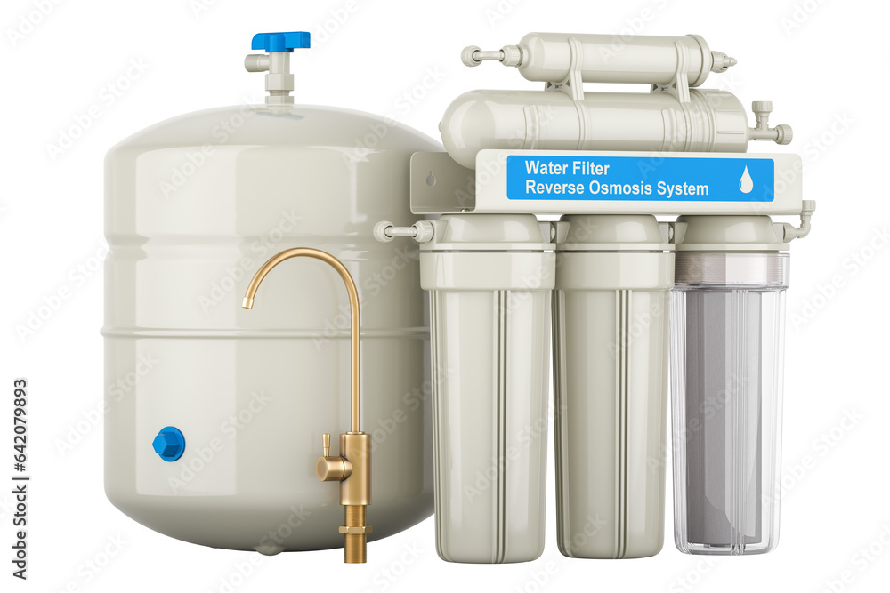 Poster home drinking water system. reverse osmosis system, 3d rendering isolated on transparent background
