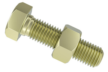 Bolt with nut, 3D rendering isolated on transparent background