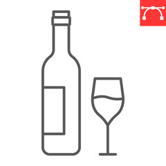 Wine bottle line icon, thanksgiving and alcohol, wineglass vector icon, vector graphics, editable stroke outline sign, eps 10.