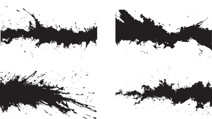 Paint brushstroke ink lines for text. Black paint splattered in dirty style brushstroke grunge splash. Isolated black ink stencils for design. Ink brush strokes, hand drawn black sticker. Vector	