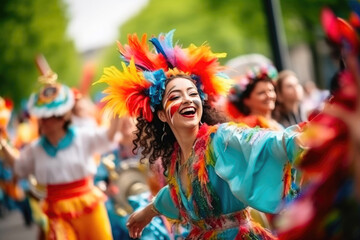 Exuberant Street Celebration with Costume Dancers
