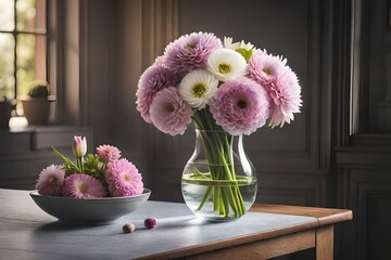 still life with pink flowers