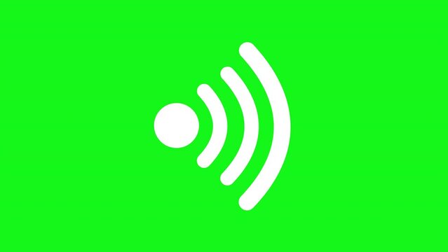 Horizontal white wifi signal on chroma key. Wireless connection sign animation isolated with green screen background