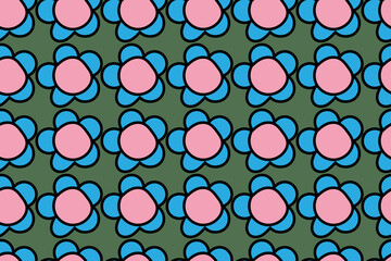 Cool, funny, nice, cute, lovely and beautiful cartoon bright and colorful flower. Trendy, stylish, fashionable, seamless vector pattern. 