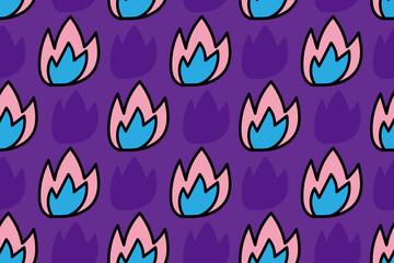 Fototapeta premium Bright pastel colors of burning fire. Cartoon, cool, cute and nice illustration. Seamless vector pattern for design and decoration.