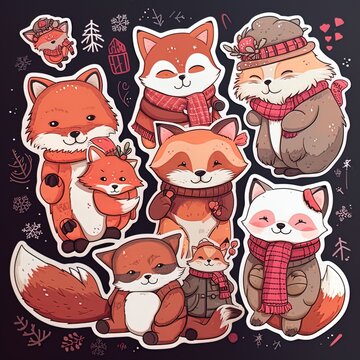 set of christmas stickers, cute