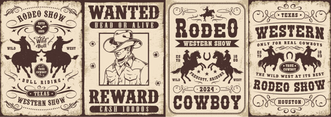 Western rodeo monochrome set flyers