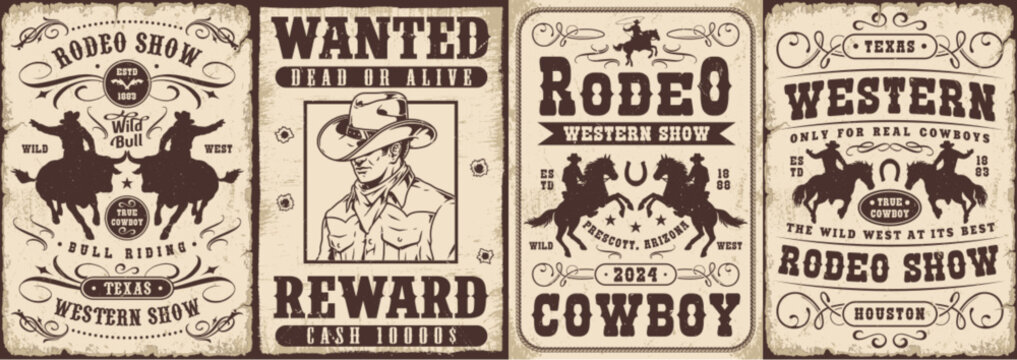 Western rodeo monochrome set flyers