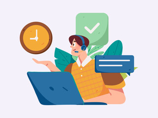 Business people working in flat vector concept operation hand drawn illustration