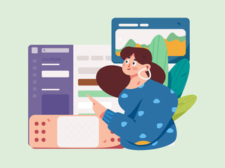 Business people working in flat vector concept operation hand drawn illustration