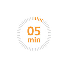 Clock icon vector illustration. Timer sign 5 min on isolated background. Countdown sign concept.