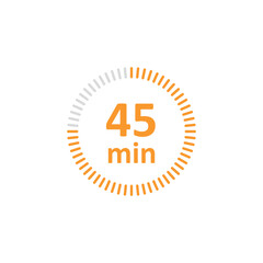 Clock icon vector illustration. Timer sign 45 min on isolated background. Countdown sign concept.