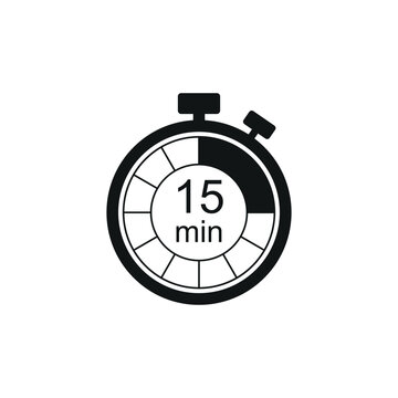 Clock icon with 15 minute time interval. Quarter of hour. Countdown